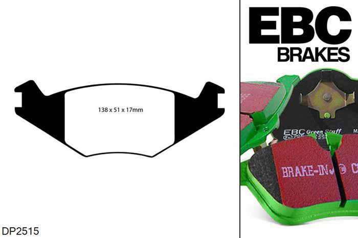 DP2515, VW Golf Mk2, 1.0 1983-1991, EBC Greenstuff remblokken set vooras, Voor modellen met VW remklauwen aan de vooras, Voor modellen met een remschijf diameter 239mm