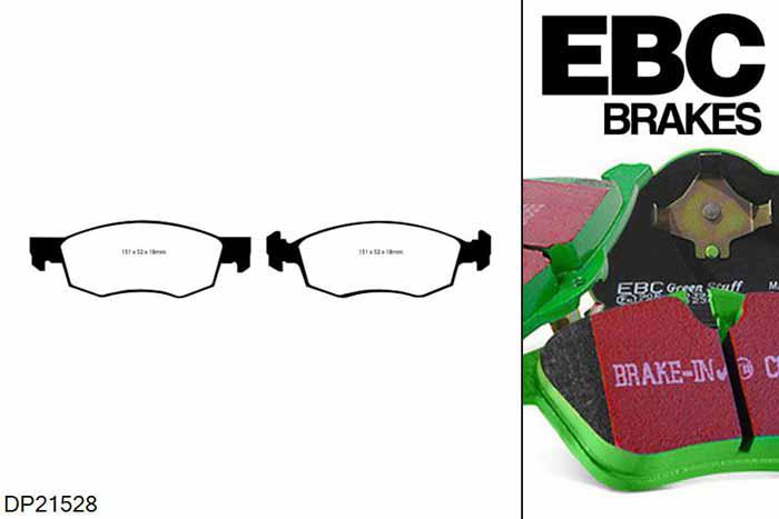 DP21528, Fiat Punto, 1.8 2001-2002, EBC Greenstuff remblokken set vooras, Voor modellen met ATE remklauwen aan de vooras, Voor modellen met een remschijf diameter 257mm