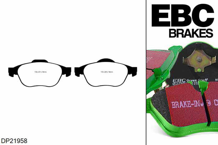 DP21958, Renault Scenic, 1.9 TD 130 PK 2005-2009, EBC Greenstuff remblokken set vooras, Voor modellen met ATE remklauwen aan de vooras, Voor modellen met een remschijf diameter 300mm