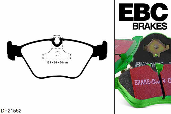 DP21552, BMW Z4, 3.0 Si (E85) 265 PK 2006-2009, EBC Greenstuff remblokken set vooras, Voor modellen met ATE remklauwen aan de vooras, Voor modellen met een remschijf diameter 325mm