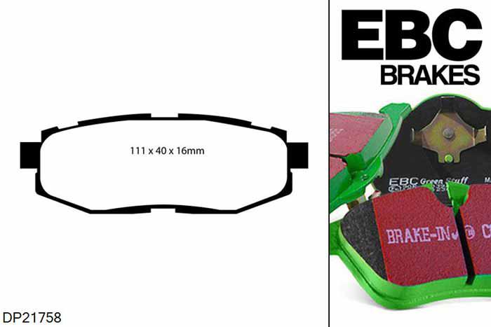 DP21758, Toyota GT86, 2.0 (UK Spec) 200 PK 2012-, EBC Greenstuff remblokken set achteras, Voor modellen met remschijf diameter van 290mm aan de achteras
