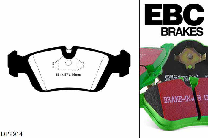 DP2914, BMW Z3, 2.8 193 PK 1997-1998, EBC Greenstuff remblokken set vooras, Voor modellen met ATE remklauwen aan de vooras, Voor modellen met een remschijf diameter 286mm