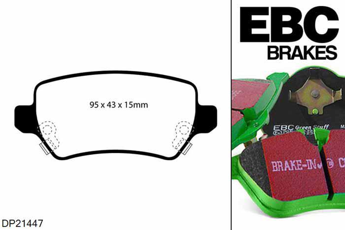 DP21447, Opel Astra (H), 1.7 TD 110 PK 2007-2010, EBC Greenstuff remblokken set achteras, Voor modellen met Girling/TRW remklauwen aan de achteras, Voor modellen met remschijf diameter van 264mm aan de achteras