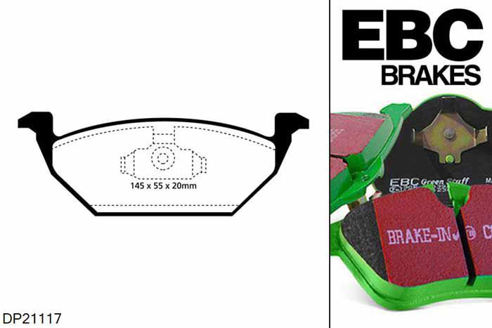 DP21117, Skoda Octavia (1U), 1.9 TDI 90 PK 1996-1999, EBC Greenstuff remblokken set vooras, Voor modellen met VW remklauwen aan de vooras, Voor modellen met een remschijf diameter 281mm