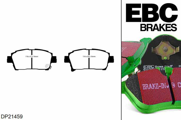 DP21459, Toyota Prius, 1.5 hybrid (NHW20) 2003-2004, EBC Greenstuff remblokken set vooras, Voor modellen met een remschijf diameter 255mm