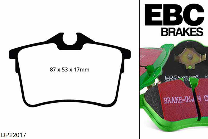 DP22017, Peugeot Partner Tepee, 1.6 2008-, EBC Greenstuff remblokken set achteras, Voor modellen met remschijf diameter van 267mm aan de achteras