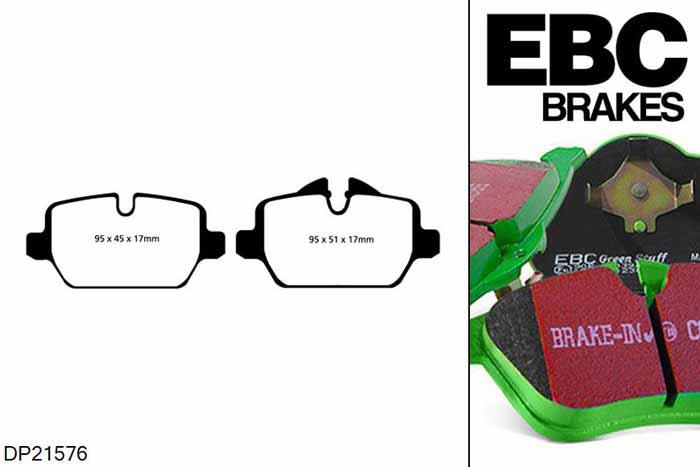 DP21576, BMW 3 Series (E91) Touring, 316 i (1.6) 2007-2012, EBC Greenstuff remblokken set achteras, Voor modellen met TRW remklauwen aan de achteras, Voor modellen met remschijf diameter van 296mm aan de achteras