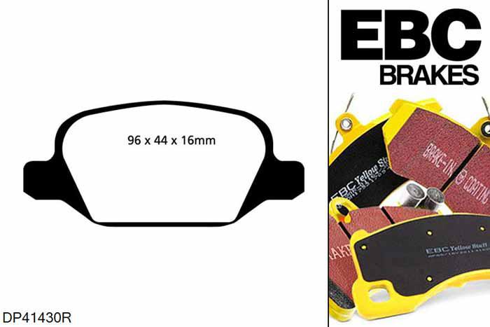 DP41430R, Alfa Romeo 147, 1.6 TS 105 PK 147, EBC Yellowstuff remblokken set achteras Voor modellen met Girling/TRW remklauwen aan de achteras, Voor modellen met remschijf diameter van 251mm aan de achteras