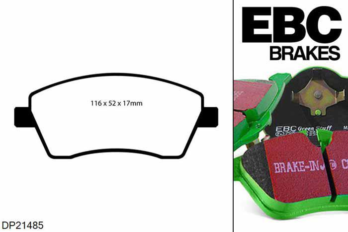 DP21485, Mercedes Citan Dualiner, 108D (1.5 TD) 2012-, EBC Greenstuff remblokken set vooras, Voor modellen met TRW remklauwen aan de vooras, Voor modellen met een remschijf diameter 258mm