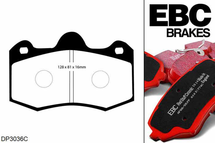 DP3036C, Renault Clio Mk2, 3.0 230 PK 2001-2003, EBC Redstuff remblokken set vooras, Voor modellen met AP remklauwen aan de vooras, Voor modellen met een remschijf diameter 330mm