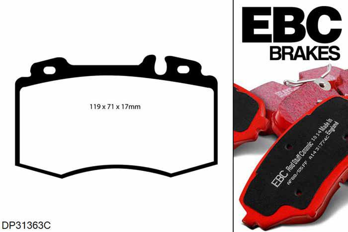 DP31363C, Mercedes M-Class (W163), ML350 (3.7) 2002-2005, EBC Redstuff remblokken set vooras, Voor modellen met Brembo remklauwen aan de vooras, Voor modellen met een remschijf diameter 345mm