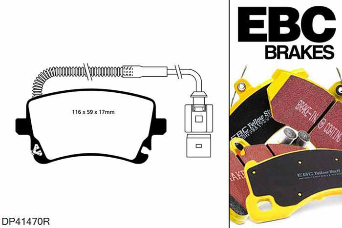 DP41470R, Audi A8 (D3/4E), 3.0 220 PK A8 (D3/4E), EBC Yellowstuff remblokken set achteras Voor modellen met TRW remklauwen aan de achteras, Voor modellen met remschijf diameter van 280mm aan de achteras