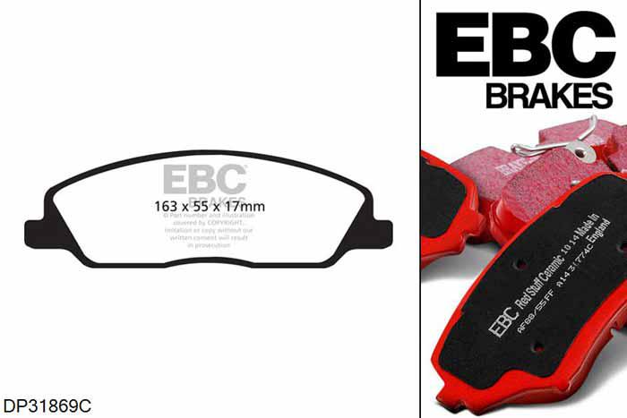 DP31869C, Ford Mustang (5th Generation), 3.7 2010-2014, EBC Redstuff remblokken set vooras, Voor modellen met een remschijf diameter 316mm