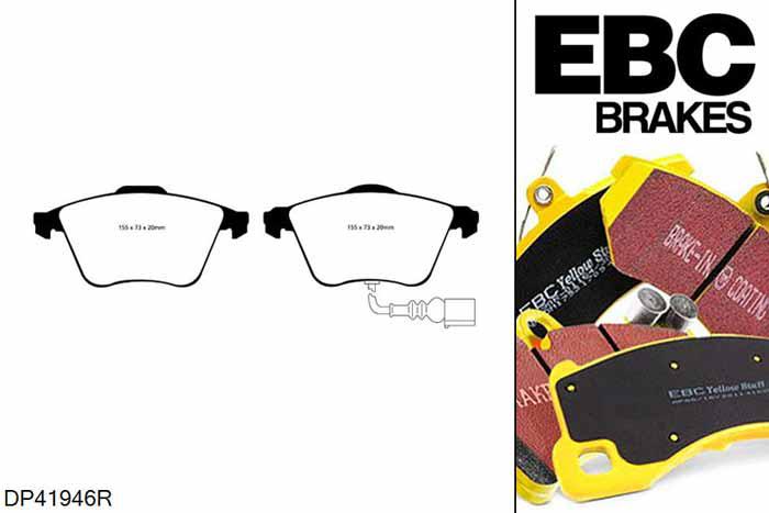 DP41946R, Audi TT quattro (8J), 3.2 250 PK 2006-2010, EBC Yellowstuff remblokken set vooras, Voor modellen met ATE remklauwen aan de vooras, Voor modellen met een remschijf diameter 340mm