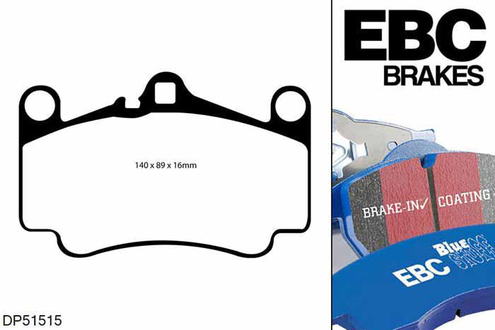 DP51515NDX, Porsche 911 (996) (Cast Iron Disc Only), 3.6 Carrera 4S 2003-2005, EBC Bluestuff remblokken set vooras, Voor modellen met Brembo remklauwen aan de vooras, Voor modellen met een remschijf diameter 330mm