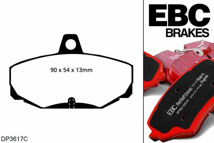 DP3617C, Ford Sierra, 2.0 4x4 1990-1993, EBC Redstuff remblokken set achteras, Voor modellen met Girling/TRW remklauwen aan de achteras, Voor modellen met remschijf diameter van 253mm aan de achteras