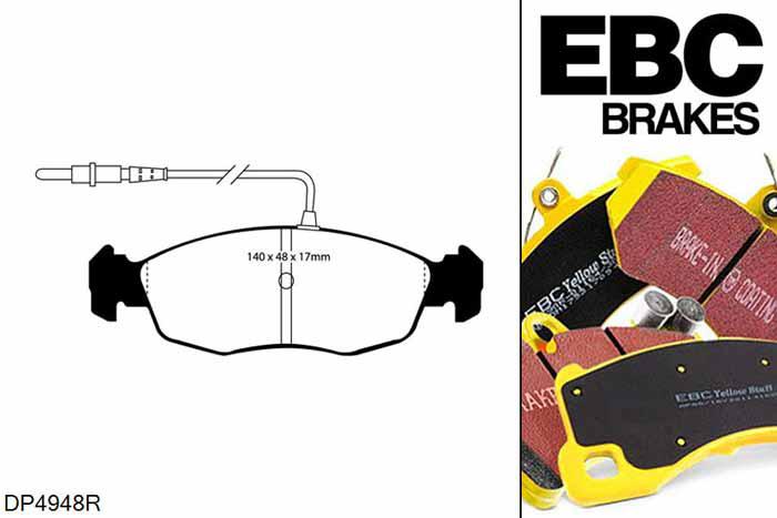 DP4948R, Peugeot 106, 1.4 1996-2003, EBC Yellowstuff remblokken set vooras, Voor modellen met ATE remklauwen aan de vooras, Voor modellen met een remschijf diameter 247mm