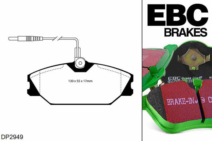 DP2949, Renault Megane MK1 Convertible, 2.0 16v 147 PK 1996-1999, EBC Greenstuff remblokken set vooras, Voor modellen met Girling/TRW remklauwen aan de vooras, Voor modellen met een remschijf diameter 262mm