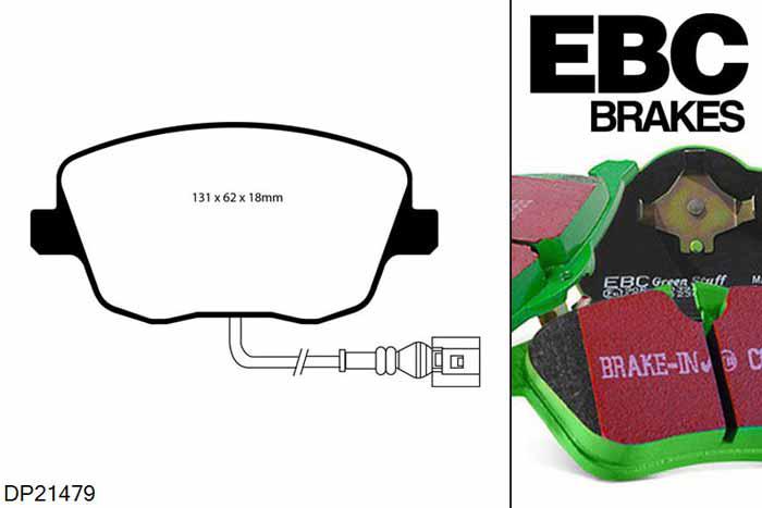 DP21479, Seat Cordoba, 1.9 TDI 130 PK 2002-2009, EBC Greenstuff remblokken set vooras, Voor modellen met TRW remklauwen aan de vooras, Voor modellen met een remschijf diameter 288mm