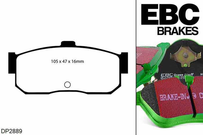 DP2889, Nissan 100NX, 2.0 1991-1994, EBC Greenstuff remblokken set achteras, Voor modellen met remschijf diameter van 258mm aan de achteras