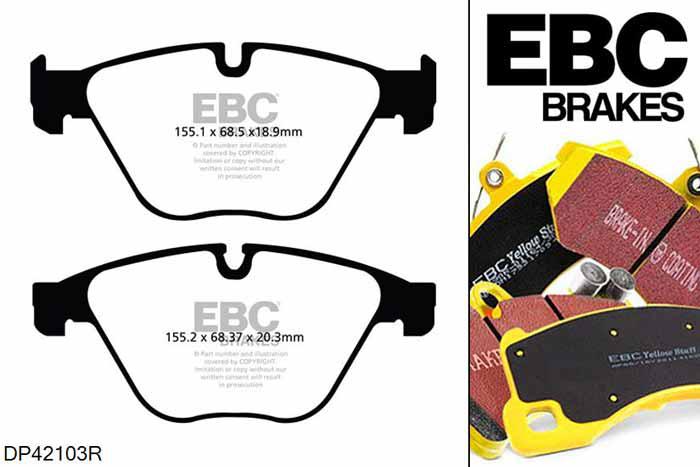 DP42103R, BMW 5 Series (F11), 528 i (3.0) 2010-2011, EBC Yellowstuff remblokken set vooras, Voor modellen met ATE remklauwen aan de vooras, Voor modellen met een remschijf diameter 348mm