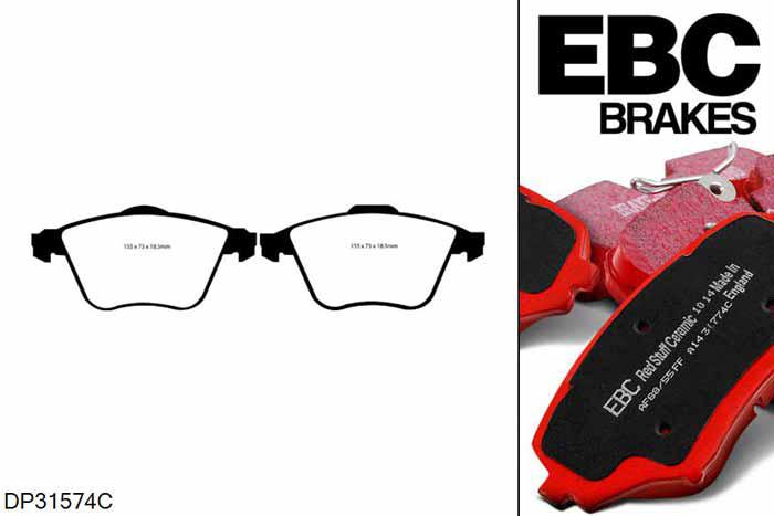 DP31574C, Mazda 3, 2.3 Turbo 2006-2013, EBC Redstuff remblokken set vooras, Voor modellen met ATE remklauwen aan de vooras, Voor modellen met een remschijf diameter 320mm