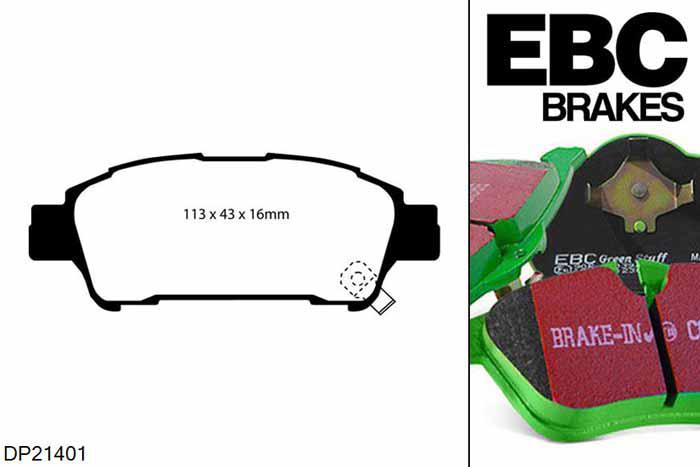 DP21401, Toyota Avensis Verso, 2.0 2001-2006, EBC Greenstuff remblokken set achteras, Voor modellen met Sumitomo remklauwen aan de achteras, Voor modellen met remschijf diameter van 290mm aan de achteras