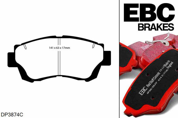 DP3874C, Toyota Celica, 2.0 GT (ST202) 1995-1999, EBC Redstuff remblokken set vooras, Voor modellen met een remschijf diameter 275mm