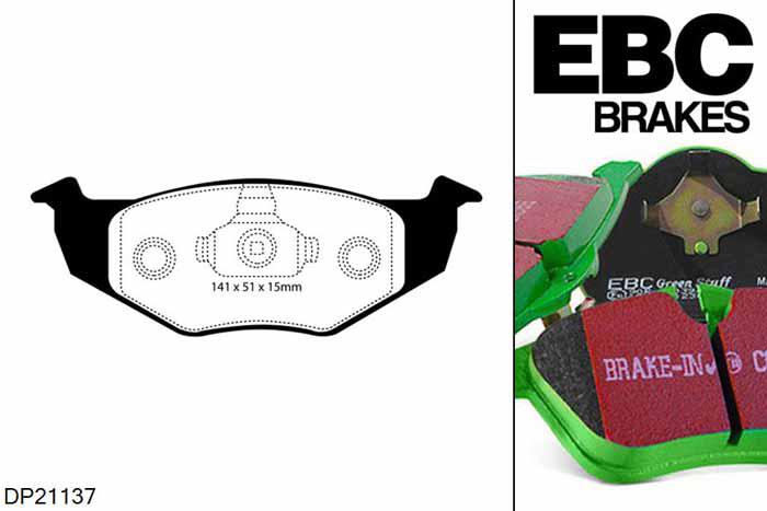 DP21137, Seat Cordoba, 1.6 1999-2001, EBC Greenstuff remblokken set vooras, Voor modellen met VW remklauwen aan de vooras, Voor modellen met een remschijf diameter 256mm