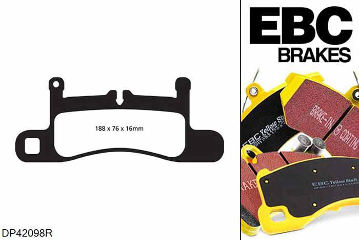 DP42098R, Porsche 911 (991) (Cast Iron Disc Only), 3.4 Carrera 350 PK 911 (991) (Cast Iron Disc Only), EBC Yellowstuff remblokken set achteras Voor modellen met Brembo remklauwen aan de achteras, Voor modellen met remschijf diameter van 330mm aan de achteras