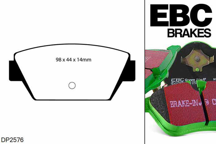 DP2576, Mitsubishi Eclipse, 2.0 4WD 1991-1995, EBC Greenstuff remblokken set achteras, Voor modellen met Akebono remklauwen aan de achteras, Voor modellen met remschijf diameter van 265mm aan de achteras