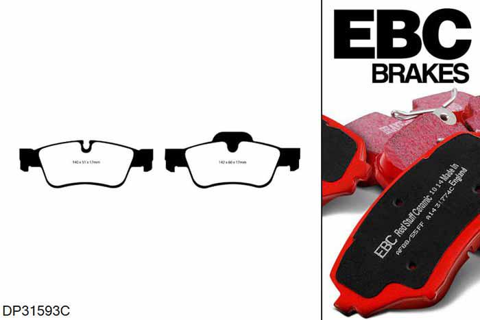 DP31593C, Mercedes M-Class  (W164), ML350 (3.0TD) 2009-2011, EBC Redstuff remblokken set achteras, Voor modellen met ATE remklauwen aan de achteras, Voor modellen met remschijf diameter van 330mm aan de achteras