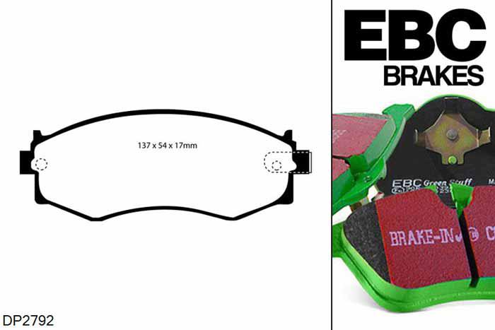 DP2792, Nissan 200SX, 1.8 Turbo (S13) 1988-1991, EBC Greenstuff remblokken set vooras, Voor modellen met een remschijf diameter 256mm