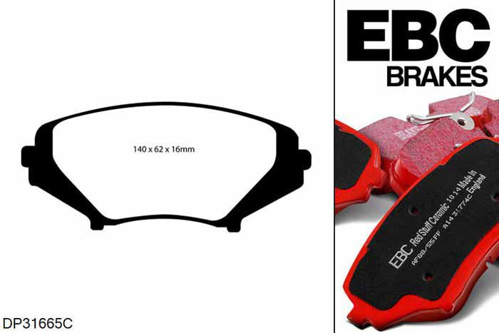DP31665C, Mazda RX8, 1.3 (Rotary) (UK) 2003-2012, EBC Redstuff remblokken set vooras, Voor modellen met Sumitomo remklauwen aan de vooras, Voor modellen met een remschijf diameter 323mm