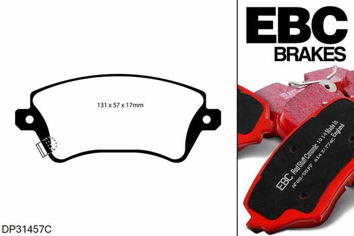 DP31457C, Toyota Corolla, 1.6 (ZZE121) 2002-2007, EBC Redstuff remblokken set vooras, Voor modellen met een remschijf diameter 255mm