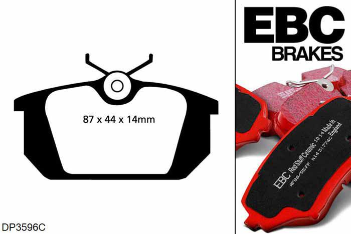 DP3596C, Fiat Barchetta, 1.8 1995-, EBC Redstuff remblokken set achteras, Voor modellen met Girling/TRW remklauwen aan de achteras, Voor modellen met remschijf diameter van 240mm aan de achteras