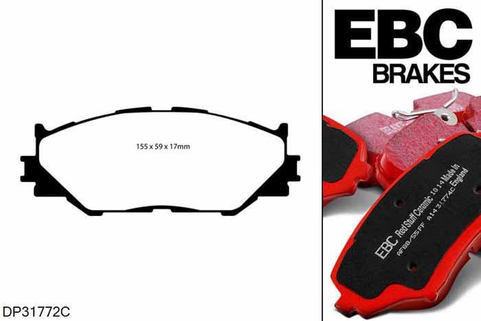 DP31772C, Lexus IS220D, 2.2 TD 2005-2011, EBC Redstuff remblokken set vooras, Voor modellen met een remschijf diameter 296mm