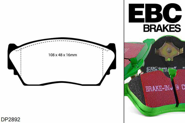 DP2892, Nissan 100NX, 1.6 1991-1995, EBC Greenstuff remblokken set vooras, Voor modellen met Sumitomo remklauwen aan de vooras, Voor modellen met een remschijf diameter 240mm