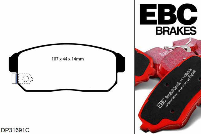 DP31691C, Mazda RX8, 1.3 (Rotary) (Japan) 2003-2012, EBC Redstuff remblokken set achteras, Voor modellen met remschijf diameter van 302mm aan de achteras