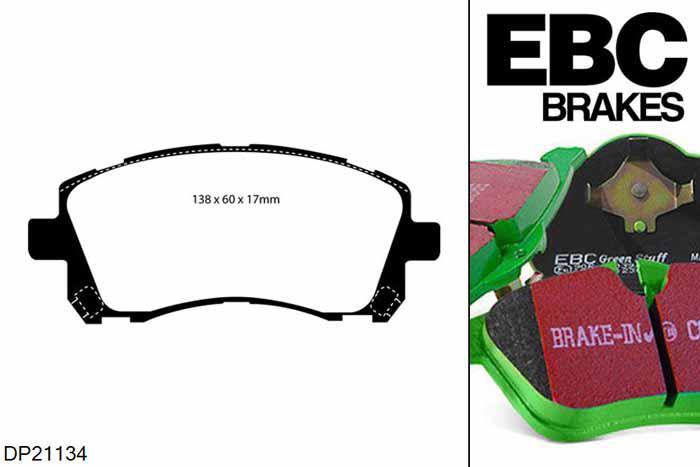 DP21134, Subaru Impreza, 2.0 2000-2002, EBC Greenstuff remblokken set vooras, Voor modellen met een remschijf diameter 277mm