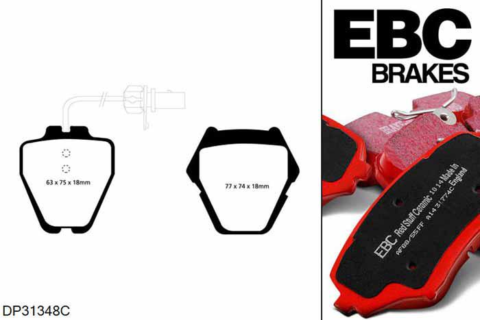 DP31348C, VW Phaeton, 3.0 TDI (8 Pad Set) 240 PK 2008-2016, EBC Redstuff remblokken set vooras, Voor modellen met Girling/TRW remklauwen aan de vooras, Voor modellen met een remschijf diameter 360mm
