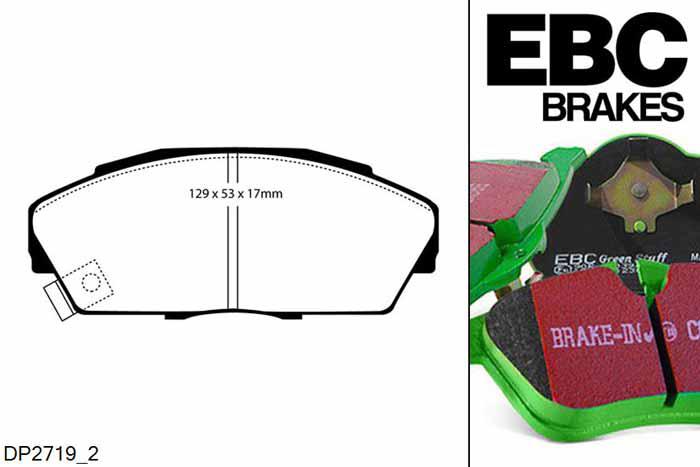 DP2719/2, Honda Civic CRX, 1.6 VTec (EE8) 1990-1992, EBC Greenstuff remblokken set vooras, Voor modellen met Akebono remklauwen aan de vooras, Voor modellen met een remschijf diameter 262mm