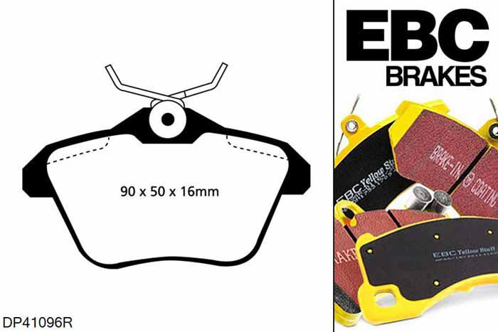 DP41096R, Alfa Romeo 156, 1.75 156, EBC Yellowstuff remblokken set achteras Voor modellen met Girling/TRW remklauwen aan de achteras, Voor modellen met remschijf diameter van 251mm aan de achteras