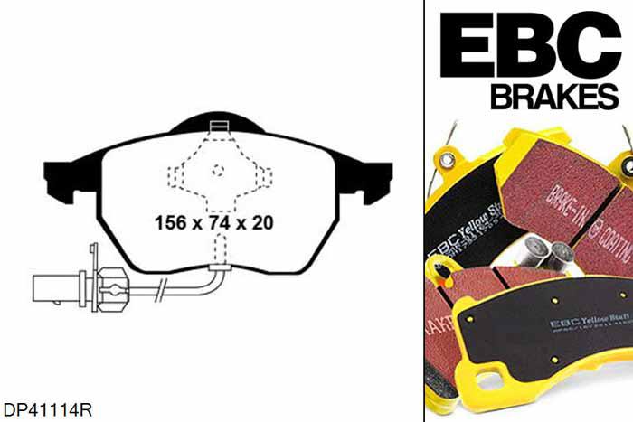 DP41114R, Audi A4 (B5), 2.8 1999-2000, EBC Yellowstuff remblokken set vooras, Voor modellen met ATE remklauwen aan de vooras, Voor modellen met een remschijf diameter 288mm