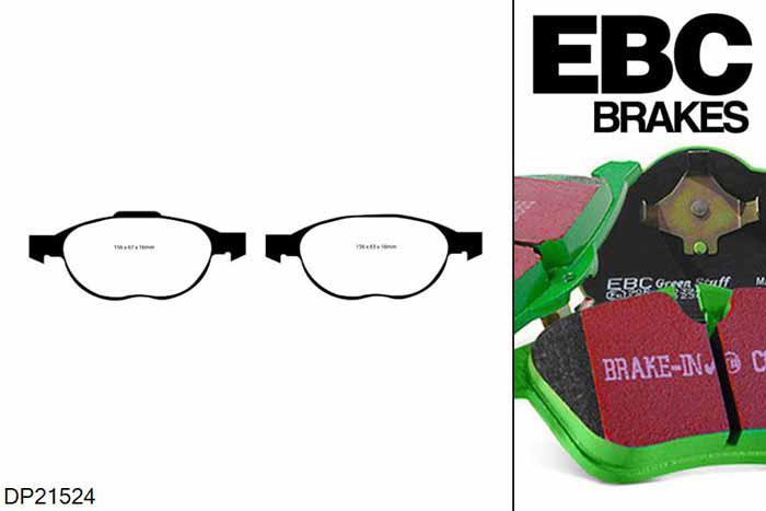 DP21524, Ford Focus CC, 2.0 TD 2006-2011, EBC Greenstuff remblokken set vooras, Voor modellen met ATE remklauwen aan de vooras, Voor modellen met een remschijf diameter 300mm