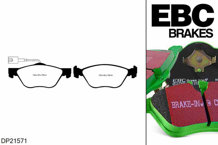 DP21571, Alfa Romeo Spider, 2.0 2003-2006, EBC Greenstuff remblokken set vooras, Voor modellen met ATE remklauwen aan de vooras, Voor modellen met een remschijf diameter 285mm