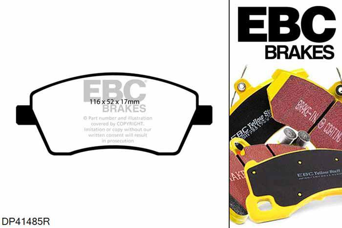 DP41485R, Nissan Note, 1.4 2005-2013, EBC Yellowstuff remblokken set vooras, Voor modellen met TRW remklauwen aan de vooras, Voor modellen met een remschijf diameter 260mm