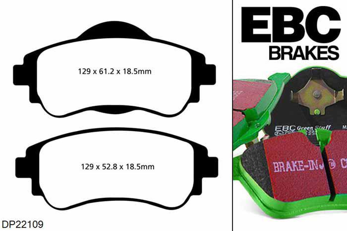 DP22109, Citroen C4, 1.6 TD 90 PK 2010-, EBC Greenstuff remblokken set vooras, Voor modellen met een remschijf diameter 266mm
