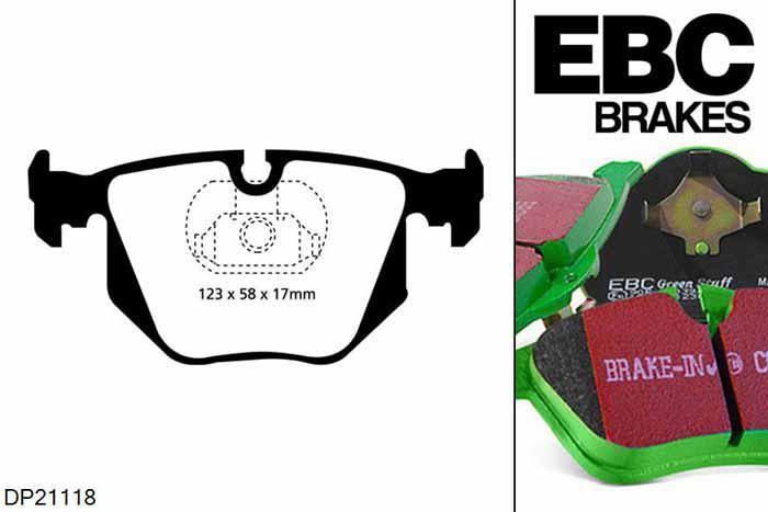 DP21118, BMW 3 Series (E46), 330 i (3.0) Touring 2000-2005, EBC Greenstuff remblokken set achteras, Voor modellen met ATE remklauwen aan de achteras, Voor modellen met remschijf diameter van 320mm aan de achteras