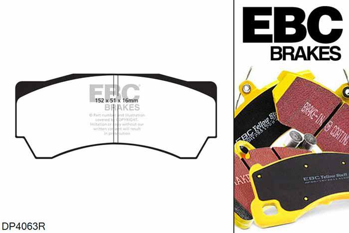 DP4063R, Mitsubishi Lancer Evo 9, 2.0 Turbo (FQ-360) 2005-2008, EBC Yellowstuff remblokken set vooras, Voor modellen met Alcon remklauwen aan de vooras, Voor modellen met een remschijf diameter 343mm